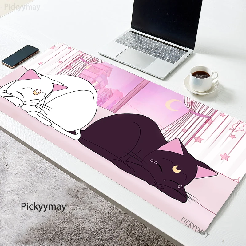 Tapete de Rato Grande Antiderrapante Gato Kawaii Mousepad Rosa Tapete Bonito Almofadas de Mesa Grandes Borracha Tapetes de Teclado para Laptop - Imagem 3