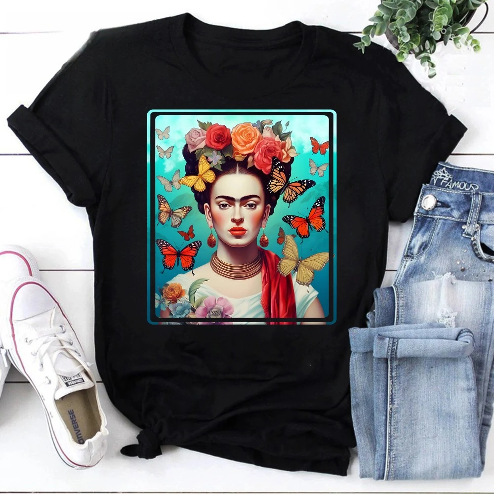Frida Kahlo Klassisches Vintage Feministisches T-Shirt im Mexikanischen Stil Frida Kahlo Themen-T-Shirt Harajuku Ärmel Ästhetische Kleidung