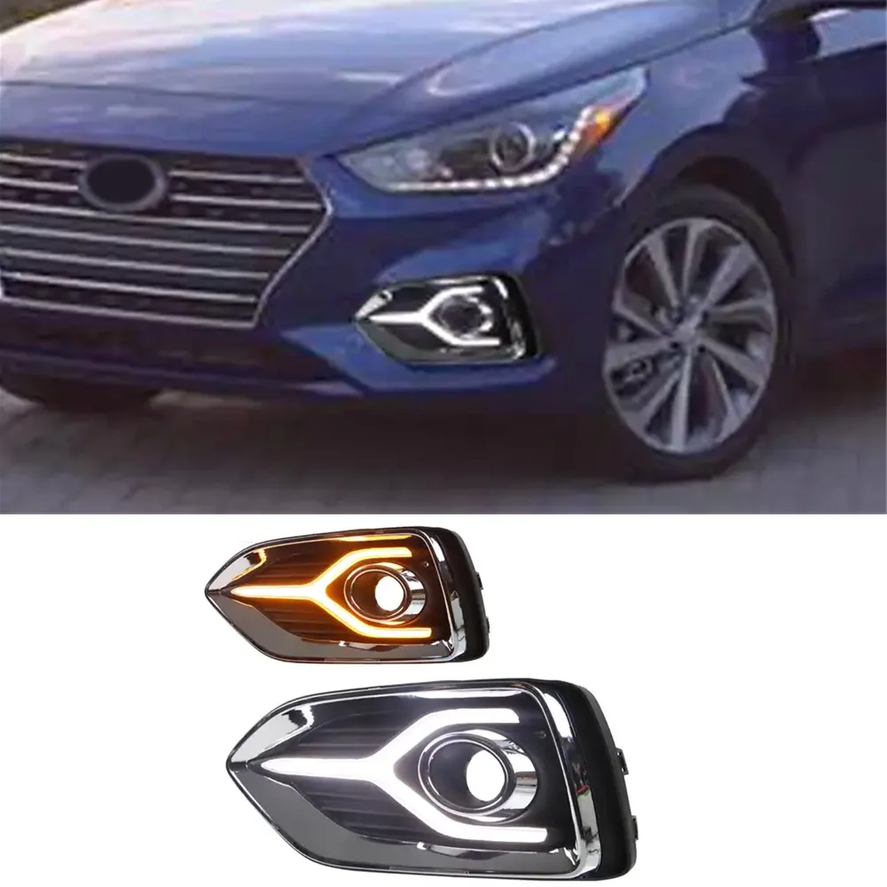 Car Daytime Light For Hyundai Accent Verna Solaris 2018-2020 Led Drl Fog Lamp Cover