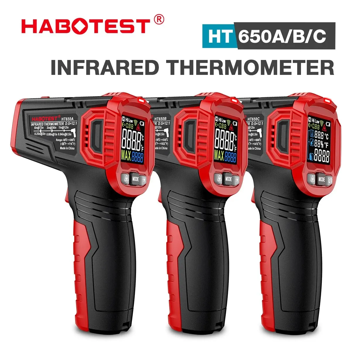 HABOTEST Digital Infrared Thermometer HT650, 50 380 550 800 laser non contact pizza BBQ grill engine industry IR thermometer gun