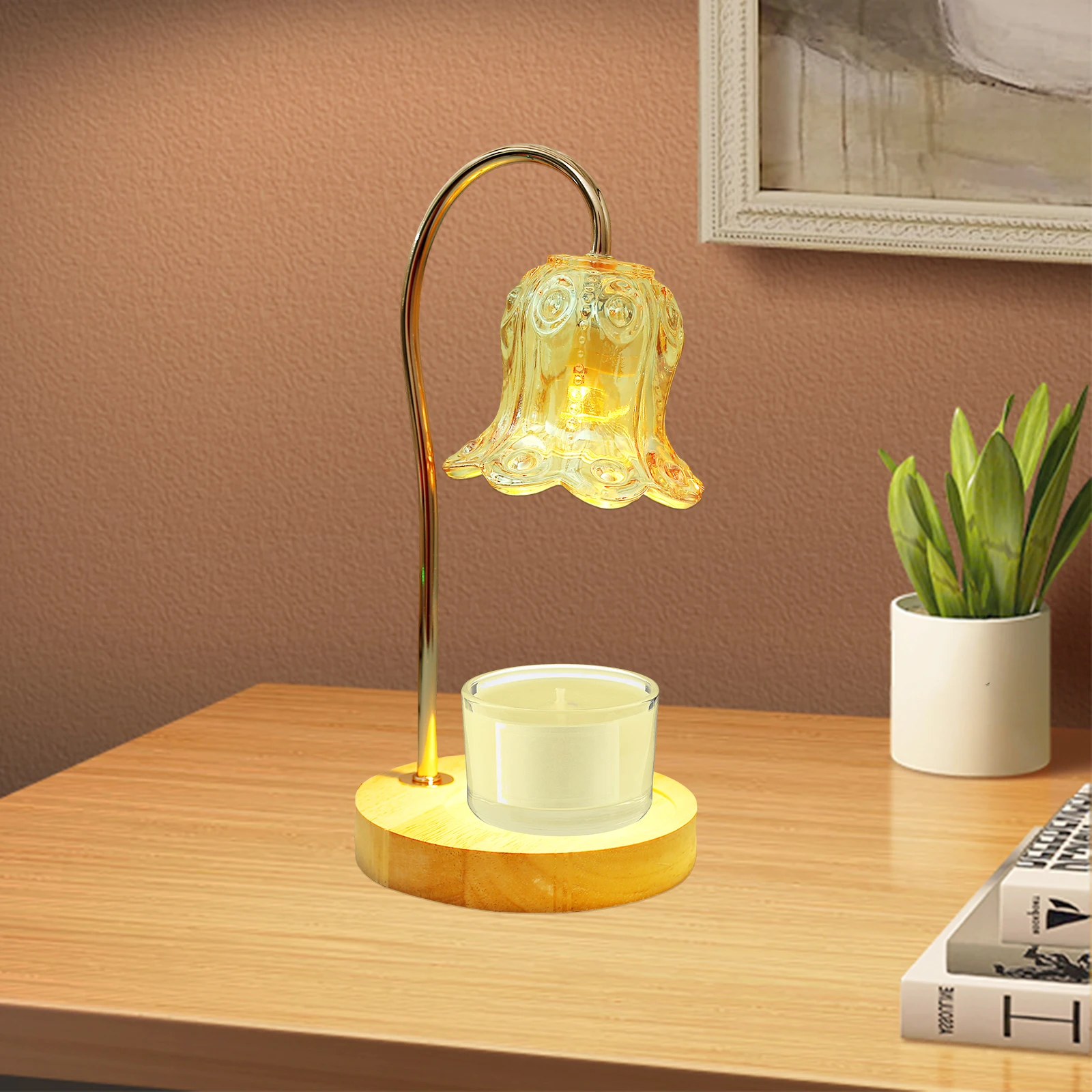 

New Candle Warmer Lamp with 50W Bulbs Temperature Adjustable Candle Heater Light Decorative Scented Wax Melter Lamp with Wooden