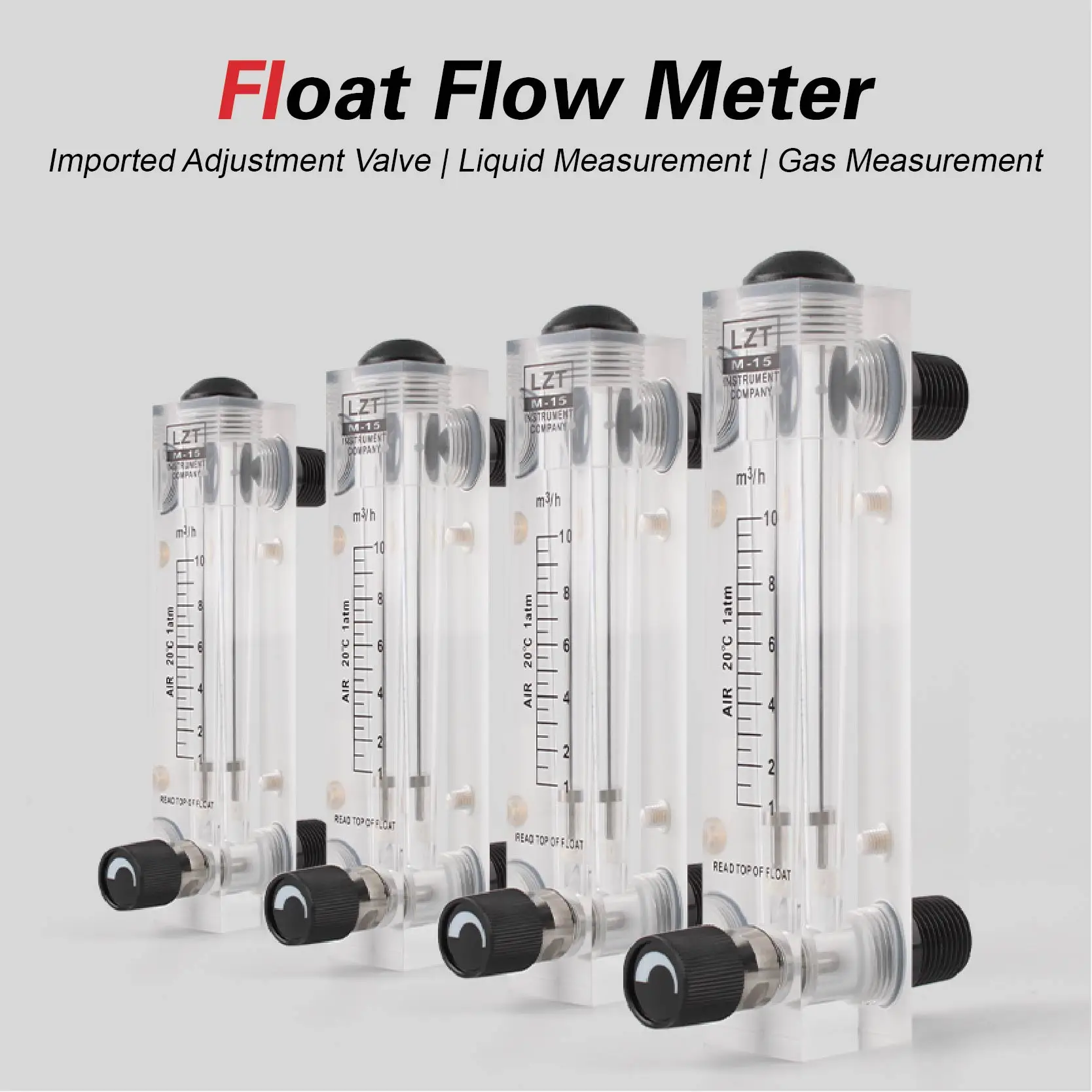 Plexiglass Float Flow Meter Acrylic Rotameter LZM-15ZT Panel Mount Adjustable Gas Air Flow Meter Variable Area Flowmeter