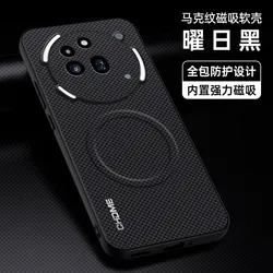 Luxury Magnetic Carbon Fiber Textured Shockproof Leather Phone Case with Lens Protection for Nothing Phone (3a) (Black)