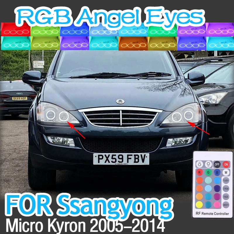 

RGB multi-color RF Remote Control Halo Rings DRL LED Angel Eyes Kit For SsangYong Micro Kyron 2005-2014 Headlight Accessories