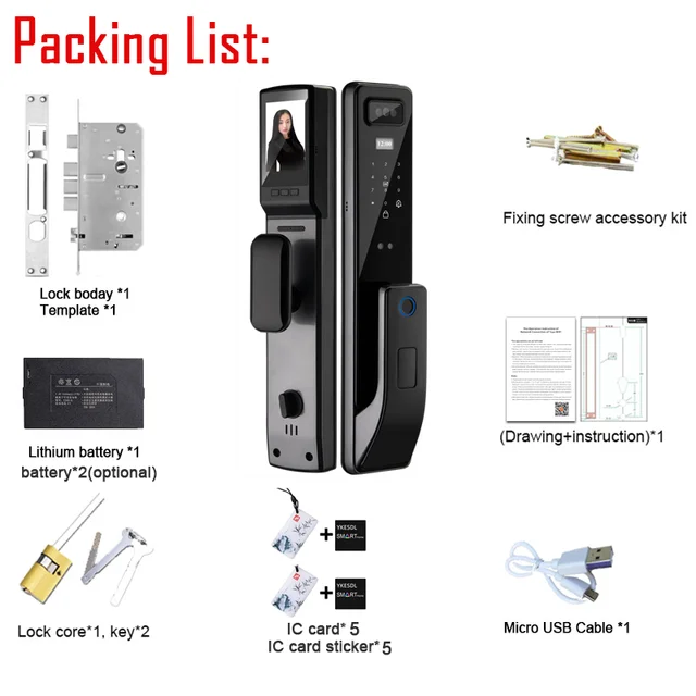 Face Recognition Door Lock Wifi Tuya APP Remote Control Voice Intercom Digital Electronic Smart Door Lock With Camera 6