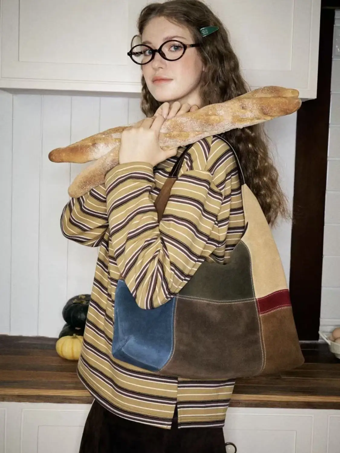 Fashionable Women's Bag Contrasting Canvas Bag Women's Large Capacity Retro Contrasting Splicing New Single Shoulder Handbag