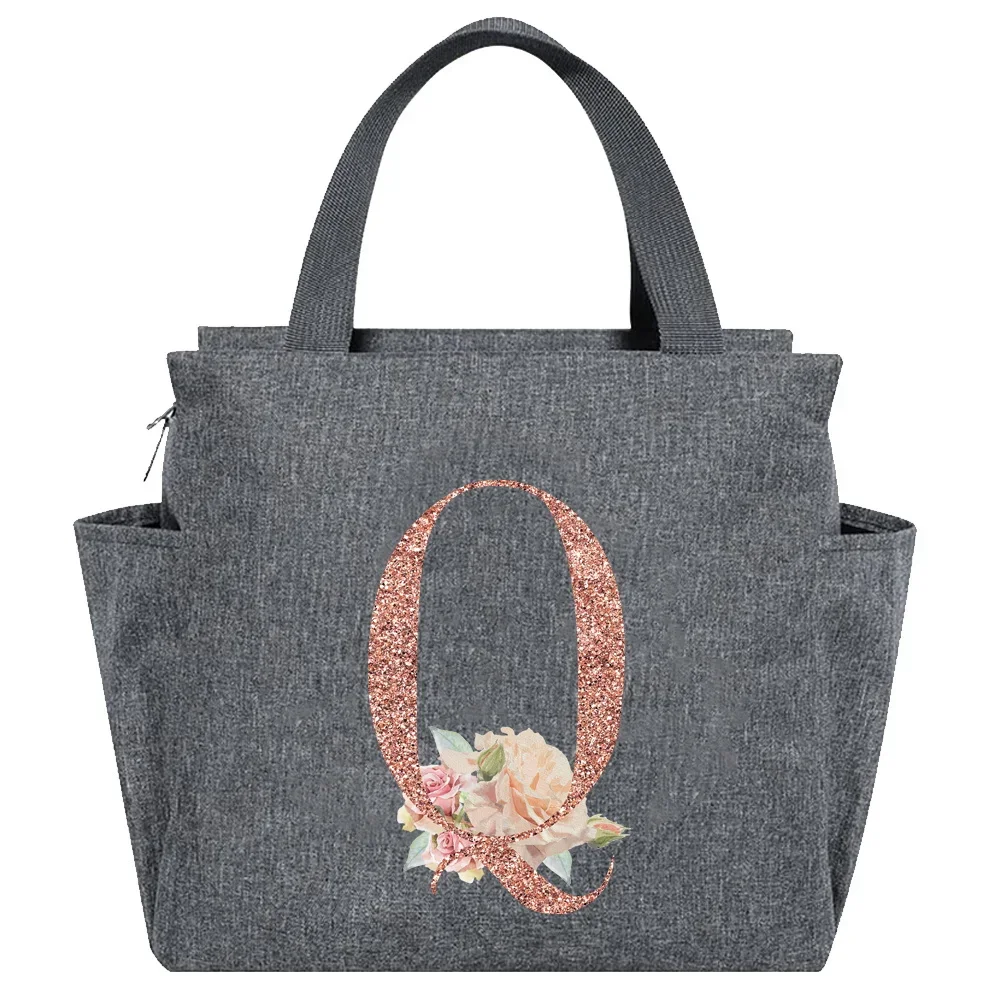 Rose Gold Insulated Lunch Tote with Letter Print