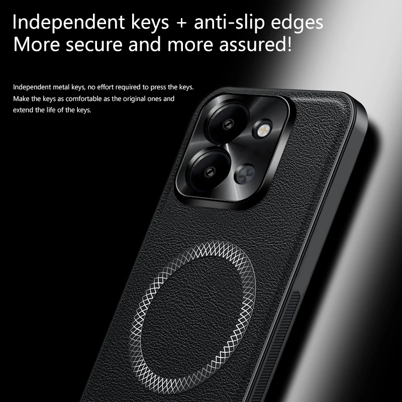 Elegant Leather Magnetic Case with Wear-Resistant Lens Protection and Non-Slip Grip Edge