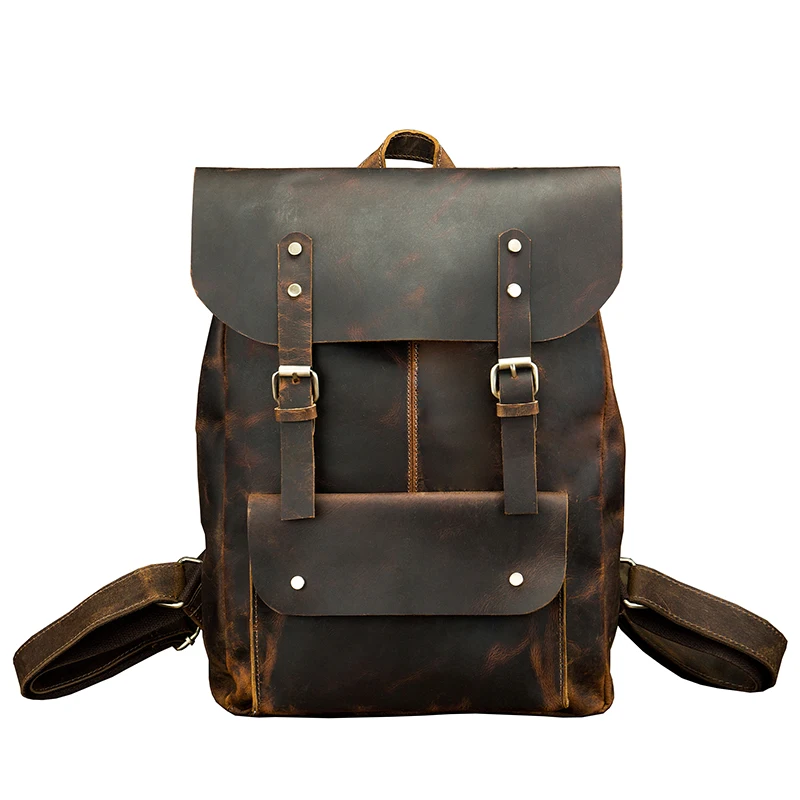 Handmade Genuine Leather Backpack Outdoor Travel Cowhide Laptop Bag Men Vintage Crazy Horse Leather Knapsack Casual Rucksack