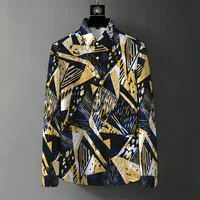 Chemise à manches longues pour homme style streetwear, imprimé graffiti géométrique rétro, haut décontracté et tendance anti-plis 1