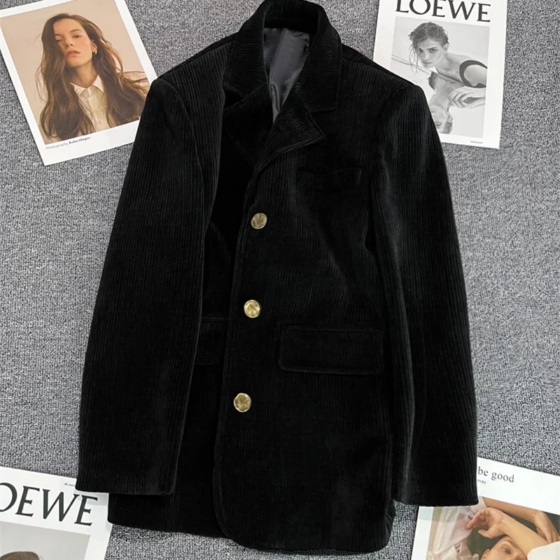 

Woman's Autumn/winter British Style Short Corduroy Blazer Coat Retro Casual Solid Color Loose Pocket Single-breasted Suit Jacket