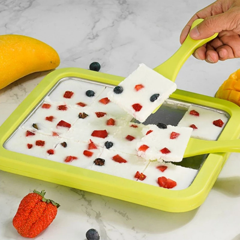 Nerez ocel mrznout jogurt tvůrce, okamžitý kolejových led jogurt stroj s 2 spatulas, led krém ovoce sorbet