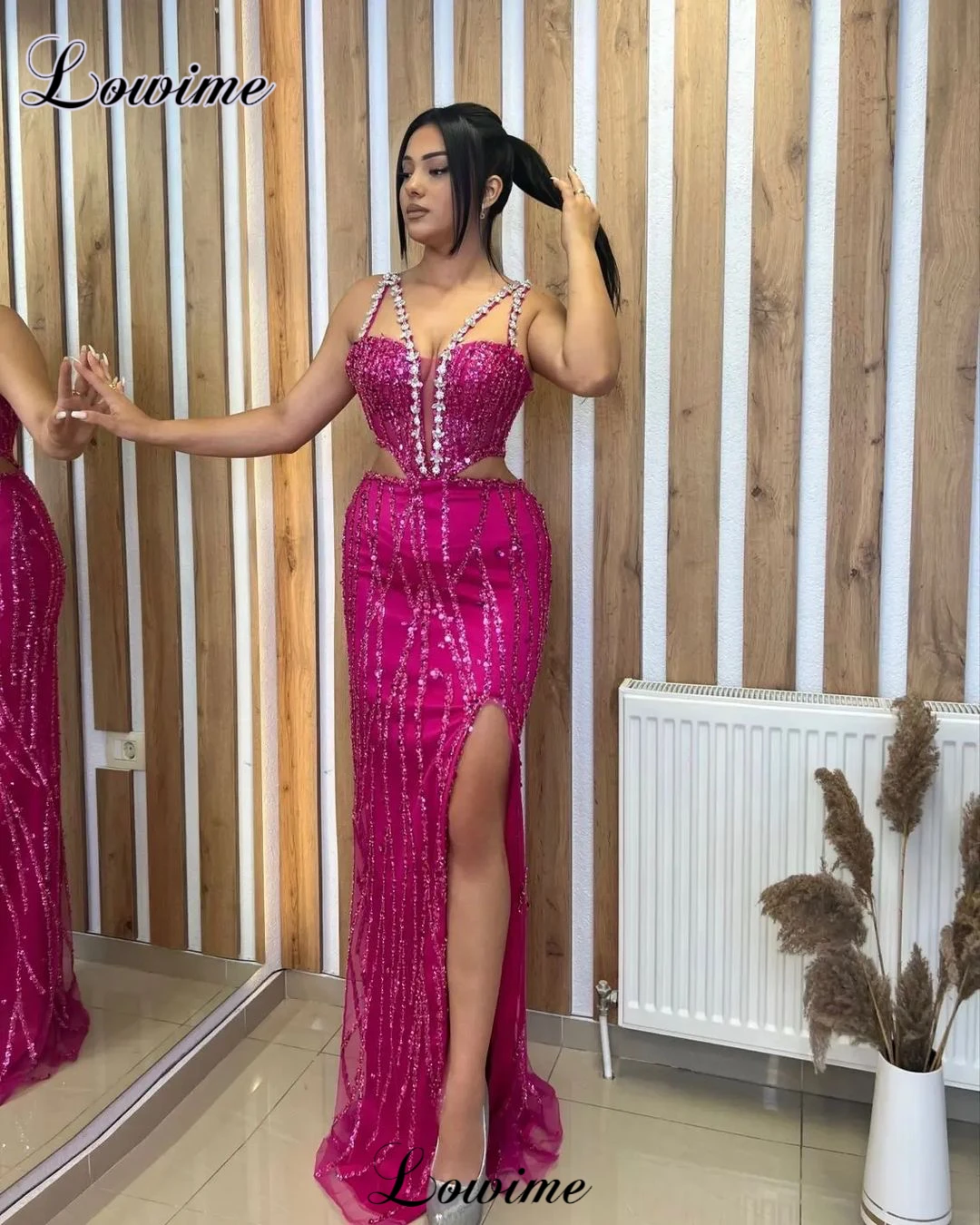 

Fuchsia Sequins Prom Dresses Mermaid Spaghetti Sexy Cocktail Dresses For Women Vestidos De Cóctel Crystals Wedding Party Dresses