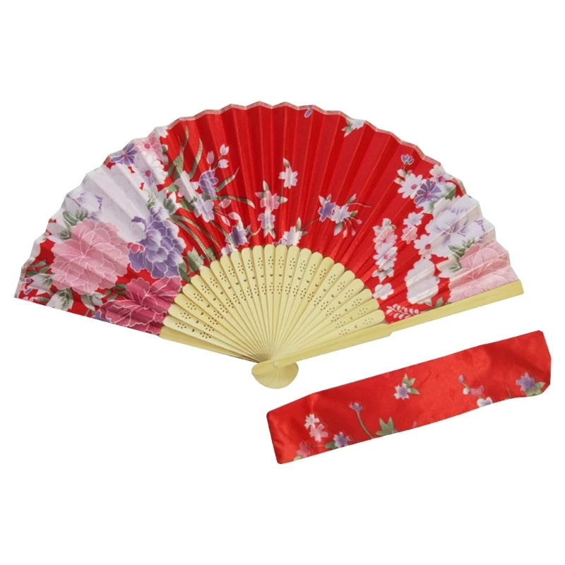 Folding Hand Fan with Bag Vintage Flower Fans for Women Girls Wedding Festival Dance Gift Performances Home Decorations G6KA