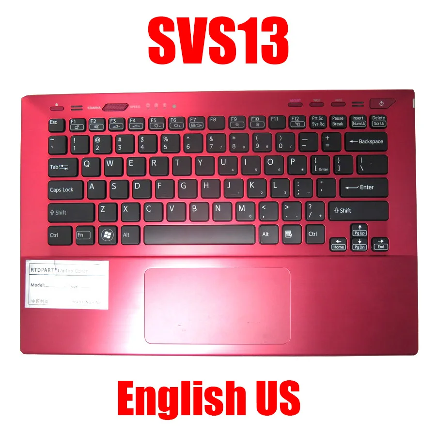 

Laptop Palmrest For SONY For VAIO SVS13 SVS131 9Z.N6BBF.40 Red With English US Backlit Keyboard With Touchpad Upper Case New