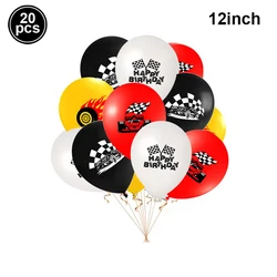 Racing Party Racetrack Floor Runner with Checkered Flag Balloons - Kids Race Car Birthday Decor (12in 20pcs)