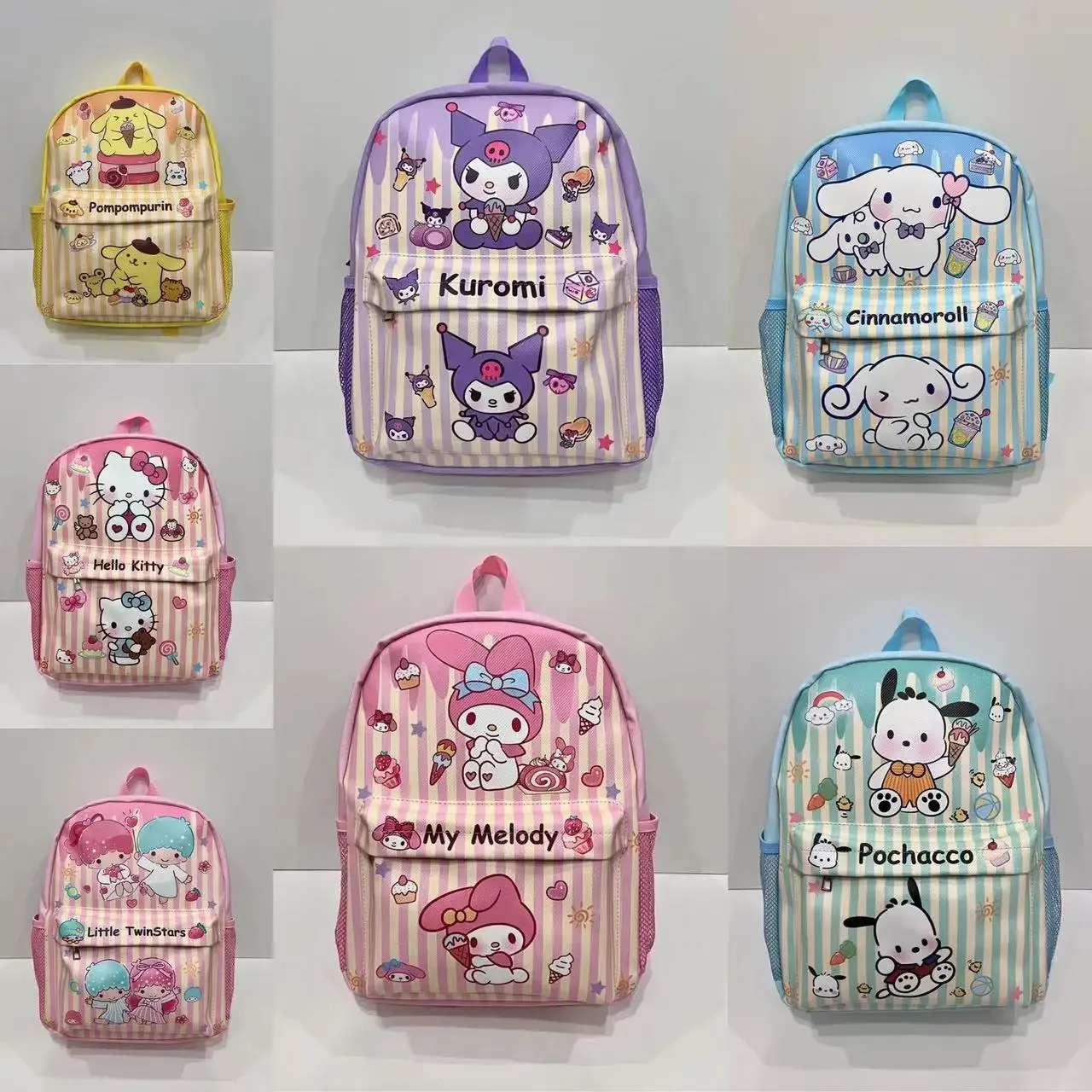 

New Cartoon Sanrio Hello Kitty Kuromi Melody Pochacco Purin Backpack Anime Student Cute Children's Schoolbag Kid Birthday Gift