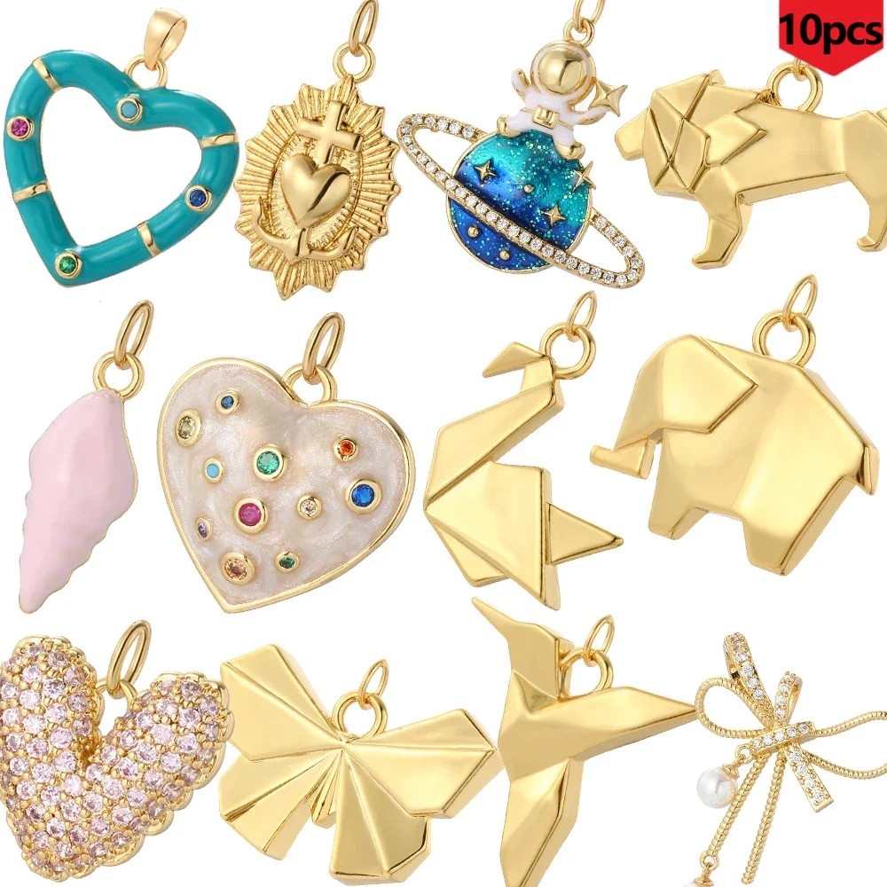 10 teile/los Nette Shell Herz Charms für Schmuck Machen Liefert Elefant Dijes DIY Ohrringe Armbänder Halskette Gold Farbe Harz
