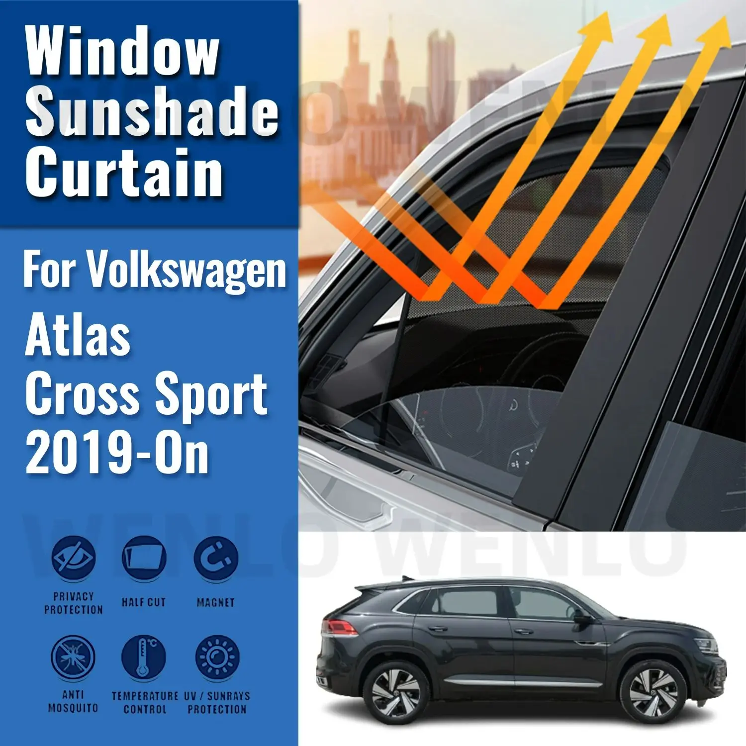 

For Volkswagen VW Atlas Cross Sport 2019-2024 Magnetic Car Sunshade Visor Front Rear Windshield Curtain Side Window Sun Shade