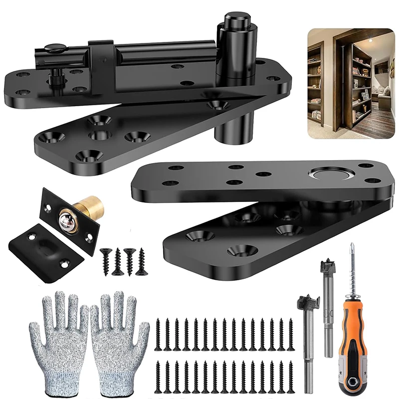 บานพับแบบซ่อน รับน้ำหนักได้ 570 ปอนด์ อุปกรณ์ฮาร์ดแวร์สำหรับงานหนัก สำหรับชุดประตูตู้หนังสือ หมุนได้ 360 องศา บานพับแบบซ่อนสำหรับประตูลับ 1