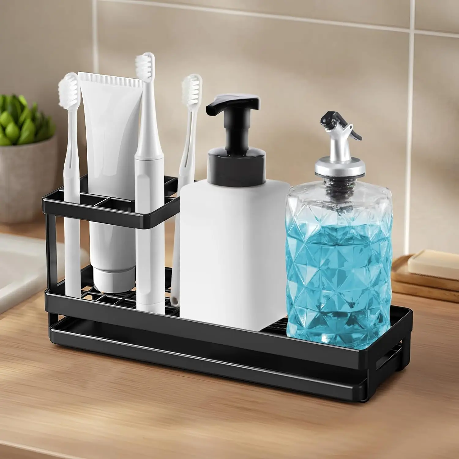 Toothbrush Holders Stainless Steel Bathroom Toothbrush Rack with Removable Drain Tray Toothpaste Holder for Bathroom Organizer