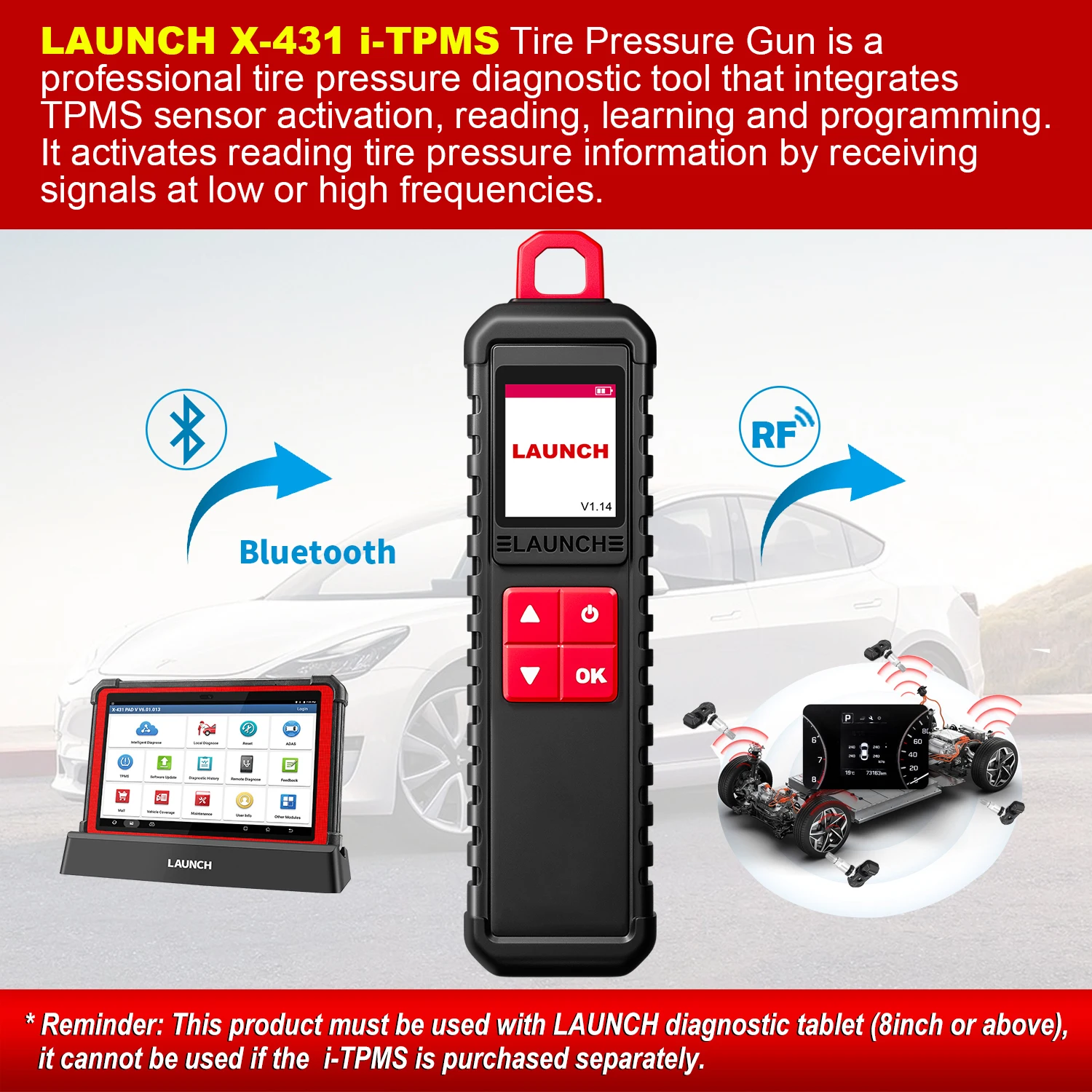 LAUNCH X431 i-TPMS 도구, 타이어 압력 센서 활성화 프로그래밍 진단 학습, 안드로이드 앱, X431 V +, 315MHz, 433MHz