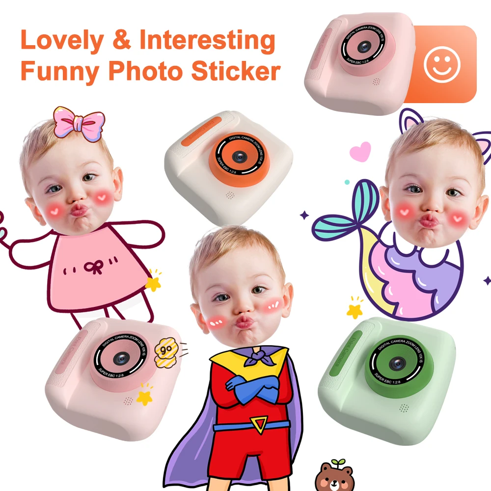 Children Instant Print Portable Thermal Printer 57x25mm Printing Front&Rear Digital Dual Camera 32G-SD Card for Kid Toddler Gift