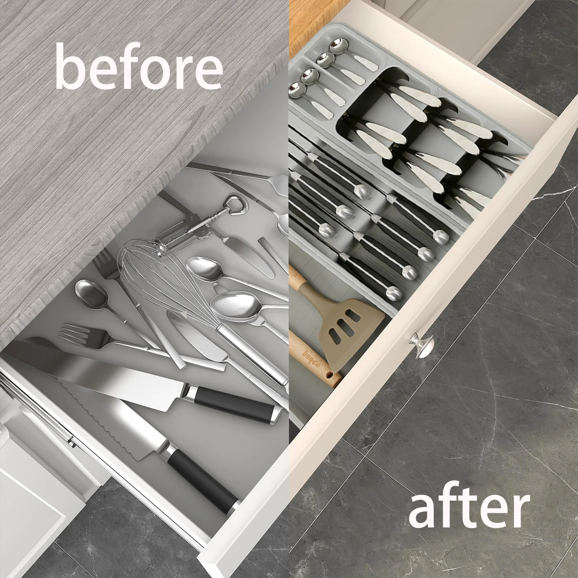 Expandable Utensil Tray for Kitchen Organizers For Drawer Cabinet And Shelf Storage for Spoons Forks Knive