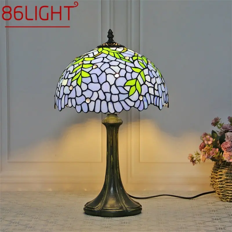 

86LIGHT Tiffany Glass Table Lamp LED Modern Creative Bedside Blue Desk Light For Home Living Room Bedroom Hotel Decor