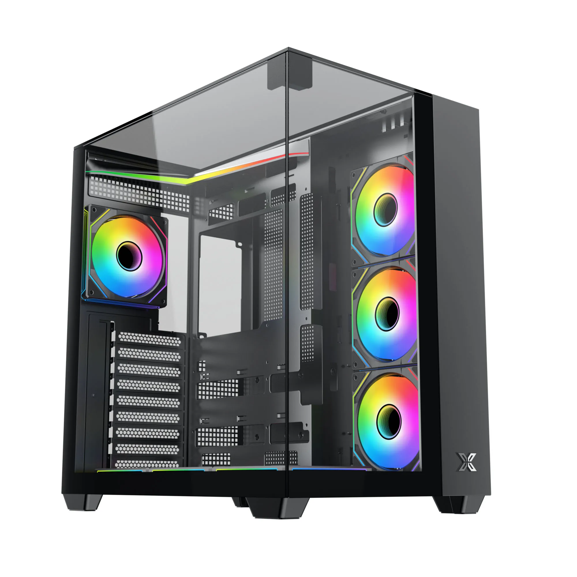 XIGMATEK Vqua V 블랙/화이트 섀시 삼면 프레임리스 강화유리 호스트 ATX/M-ATX 메인보드 지원 타입-C+USB3.0x2