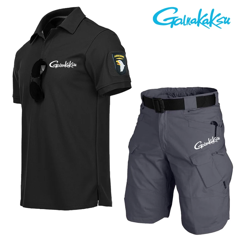 Summer Fishing Suit Quick Dry Men's Outdoor Tactical Military T-shirt Summer Waterproof Quick Dry Multi Pocket Hunting Shorts fishing shirt fishing clothes