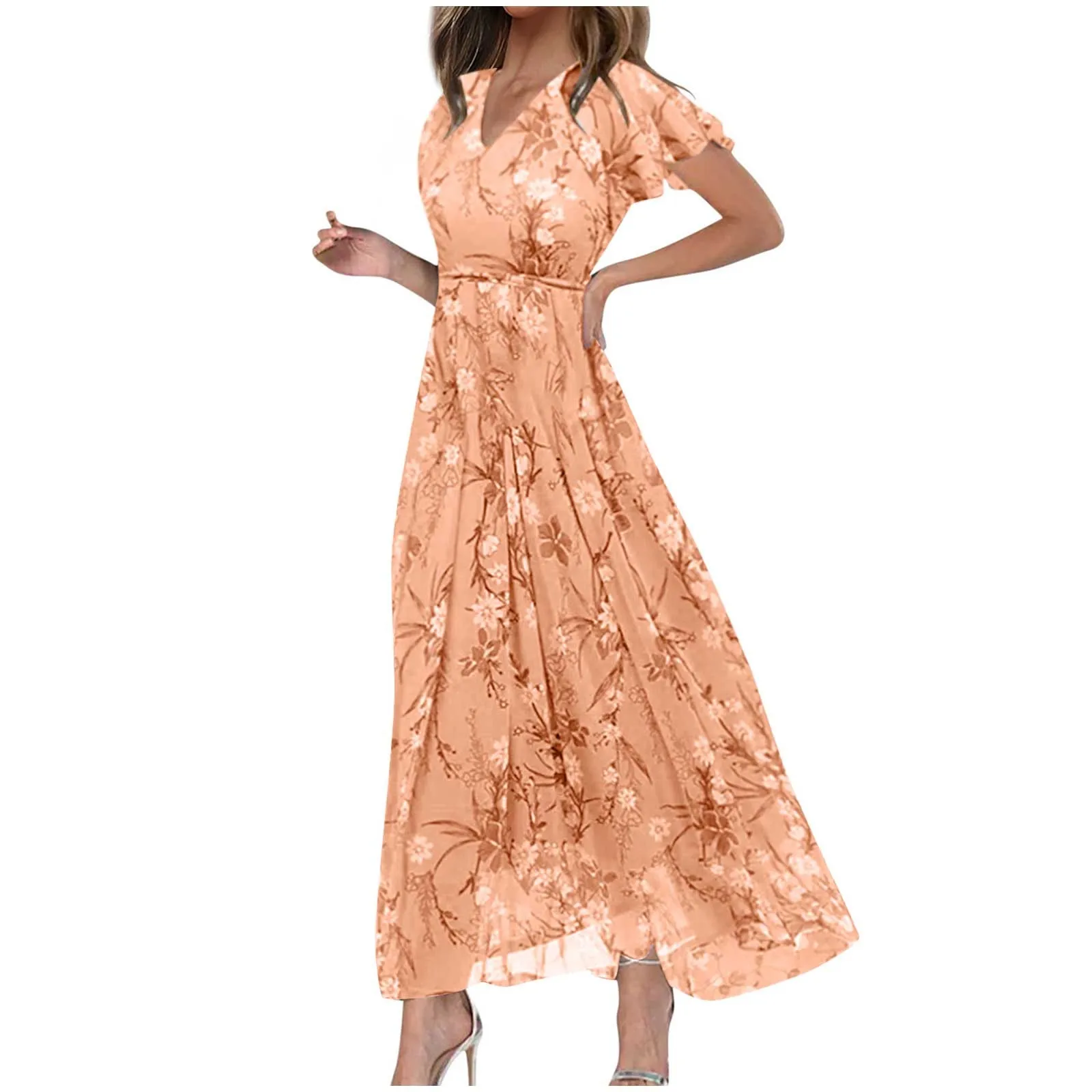 

Women's Summer Dresses Casual Sundress Loose V Neck Flowy Ruffle Short Sleeve Fashion-forward and Trendy Exquisite Dresses