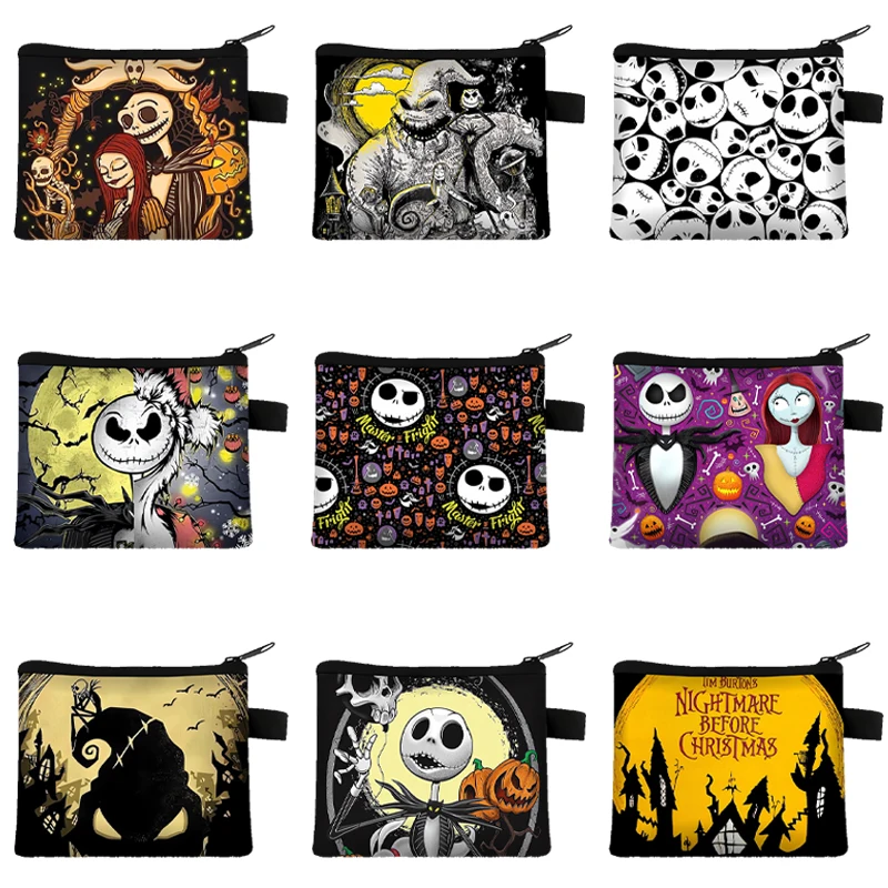 Disney The Nightmare Before Christmas Jack Skellington Portamonete Cartoon Anime Printed Storage Bags Mini Square Zippered Bag
