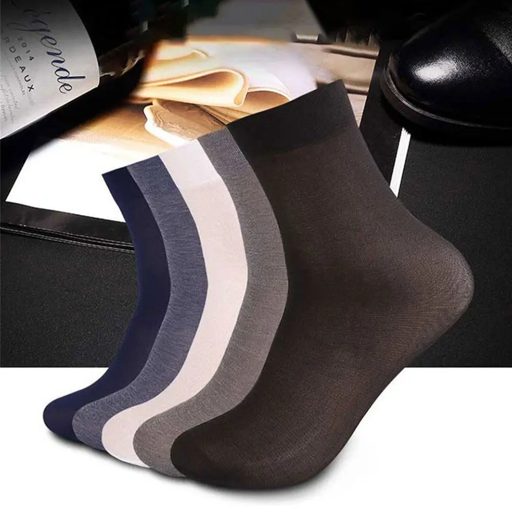 

10Pair Solid Color Men's Thin Ice Stocks New Viscose Cool Men Stockings Elastic Business Stockings
