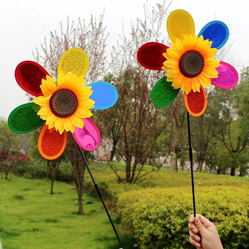 Sunflower Windmill Pinwheel Colourful Sequins Foldable Windmill Carry Camping Picnic Home Garden Decoration windmill toys garden windmill sunflower wind spinner