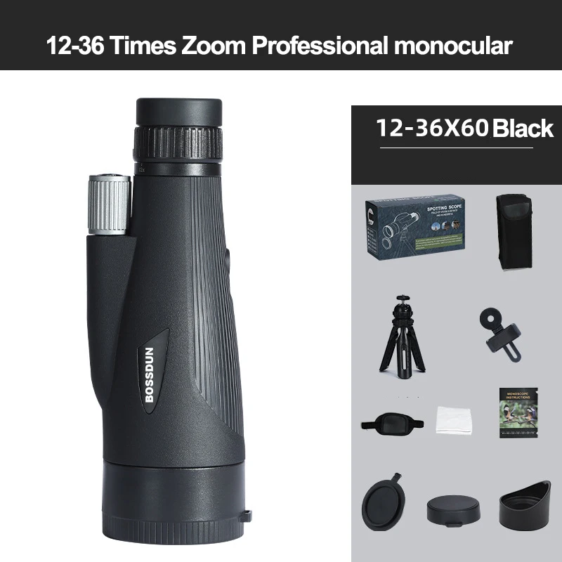 Telescope 12-36X60 Zoom Monocular Waterproof Long Range Monocular Bak4 Prism For Bird Watching Outdoor Camping Hunting Scope