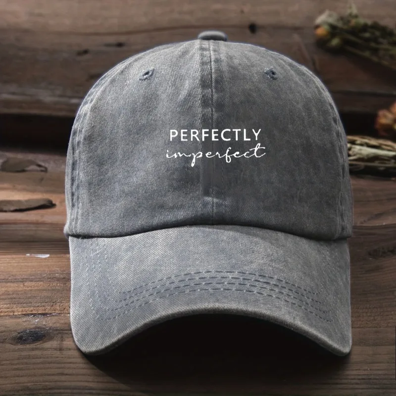 1 Stück Vintage-Baseballkappe mit Aufschrift „Perfectly Imperfect“, verstellbarer Snapback, Unisex-Outdoor-Hut für Männer und Frauen, lässiger Stil – Detail 8