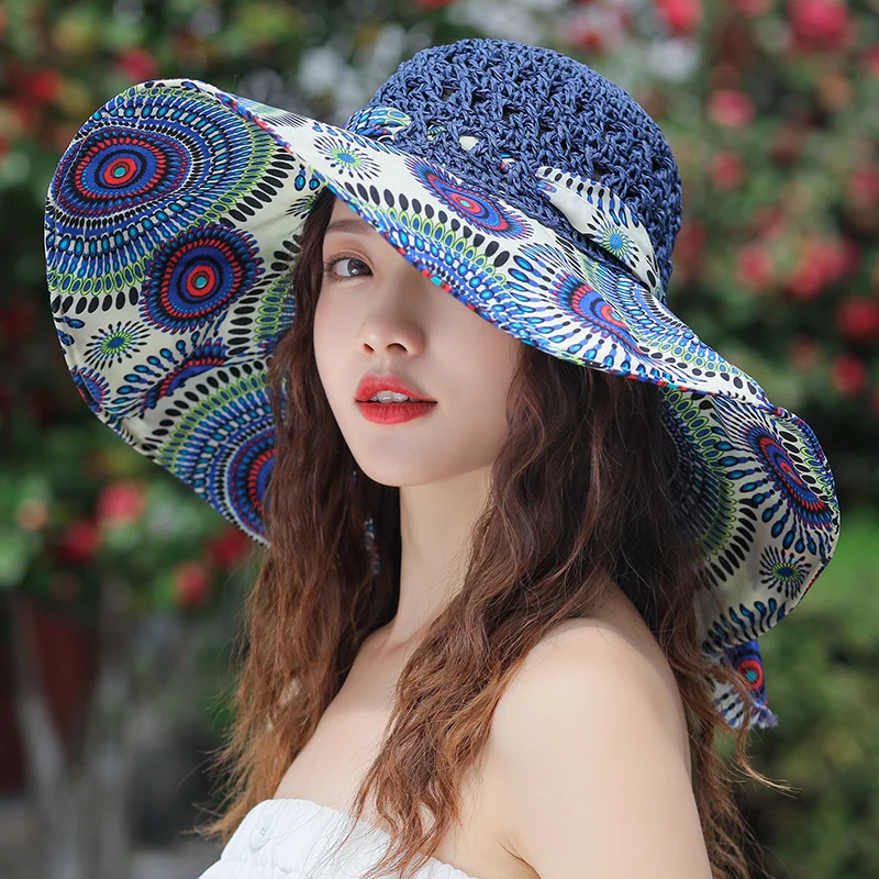2023 NEW Women's Summer Bucket Folding fashion Straw Hat Panamas UV Protection Sun Visor Seaside Beach Hat Tide Summer Hats 3