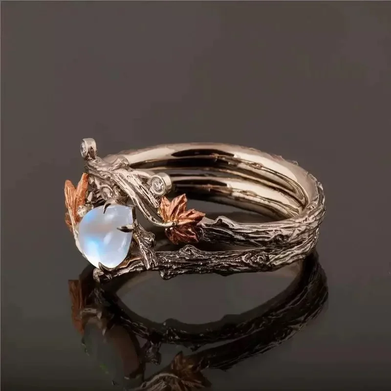 Creativity Maple Leaf Water Drop Opal Stone Rings for Women New Charm Luxury Finder Aesthetic Jewelry Wedding Anniversary Gift 4