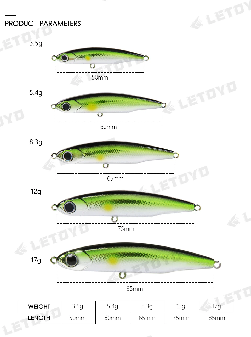 LETOYO Sinking Pencil Lure 3.5g/5.4g/8.3g/12g/17g Shore Casting Micro Artificial Bait For Sea Rock Fishing Lures Mini Wobblers