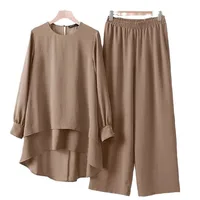 Ensemble 2 pièces pour femmes musulmanes, chemisier, Double haut, pantalon à jambes larges, costume marocain, Ramadan, Ensemble décontracté, tenues pantalon arabe de dubaï 5
