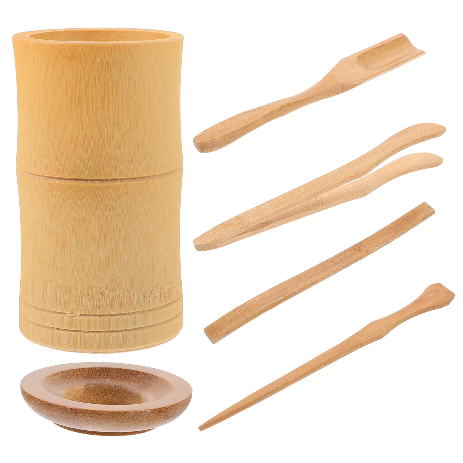 Bamboo Teaware Set 6 Pcs Kitchen Spoon Scoop Clip Bucket Needle Tea Utensils Container Ceremony Accessories Supplies Dining Bar