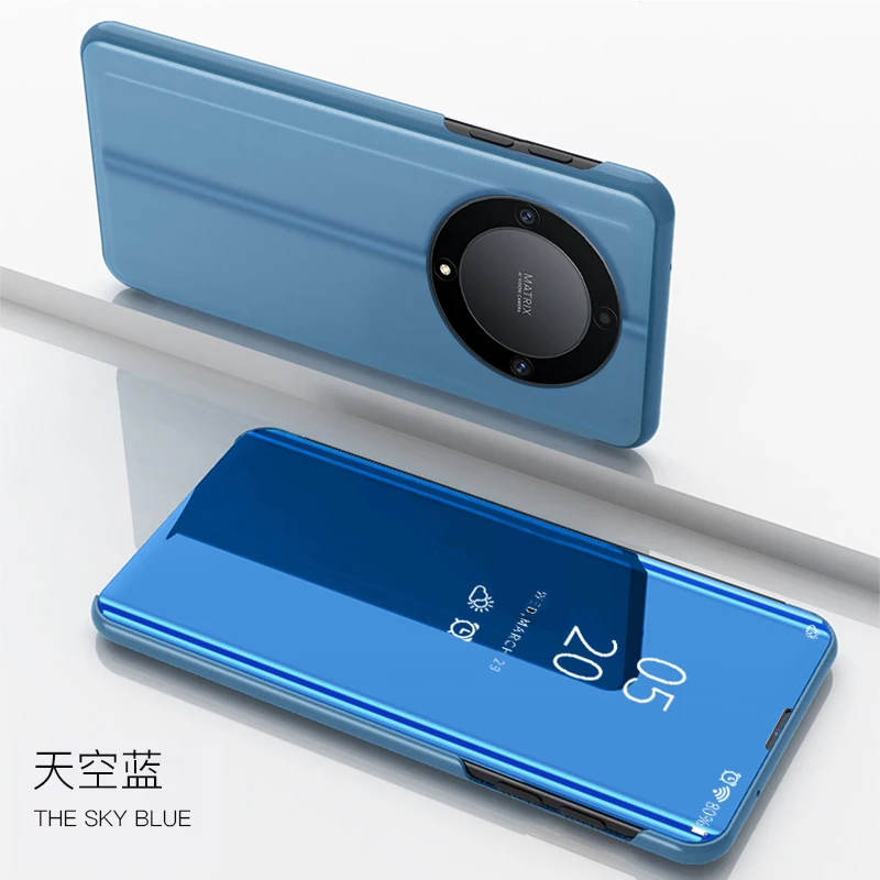 Cover Con Specchio Intelligente Per Honor Magic 5 Lite - Custodia Protettiva Flip Viola Con Supporto E APP Meteo