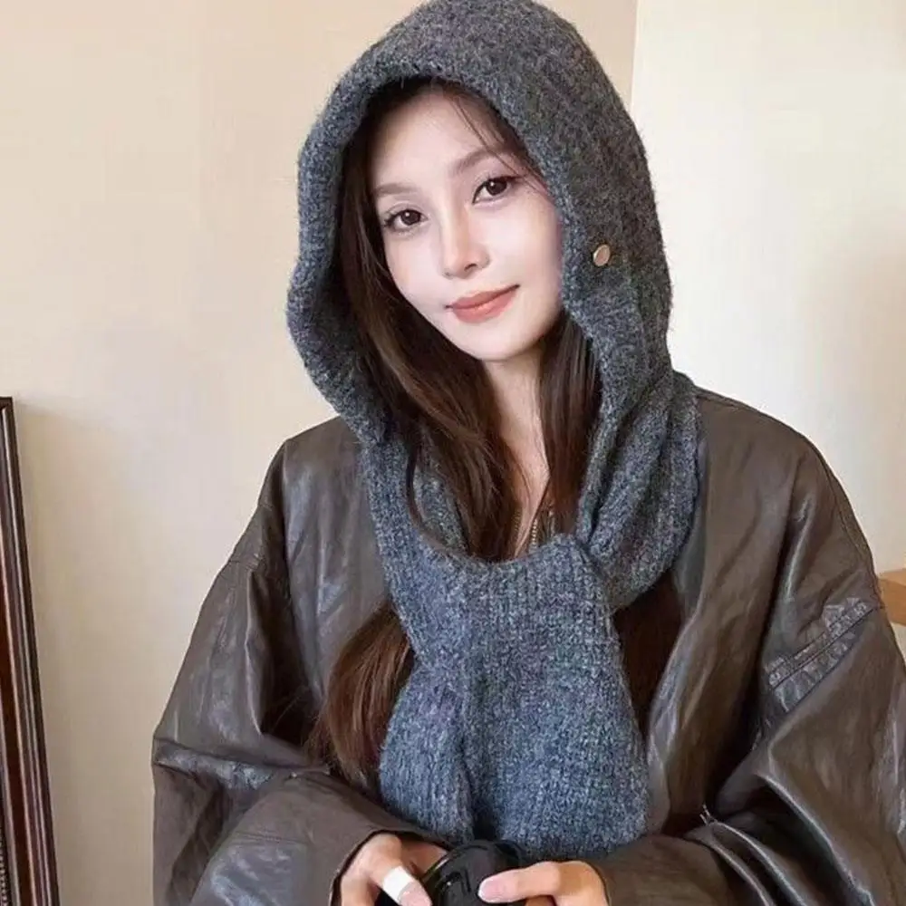 New Winter Women Knitted Balaclava Hat One-Piece Thickened Scarf Cap Outdoor Warm Neck Protection Hooded Caps Winter Accessories