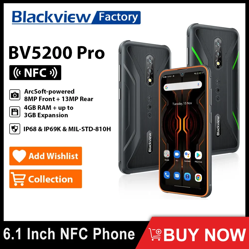 Blackview-スマートフォン,bv5200 pro,4GB,64GB,Android  12,スマートフォン,携帯電話,13MPカメラ,5180mAh,6.1インチ画面,NFC