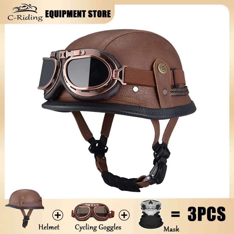 Lederen Halve Helmen Duitse Stijl Retro Motorfiets Helm ECE Lederen Halve Helmen Duitse Stijl Retro Motorfiets Helm ECE