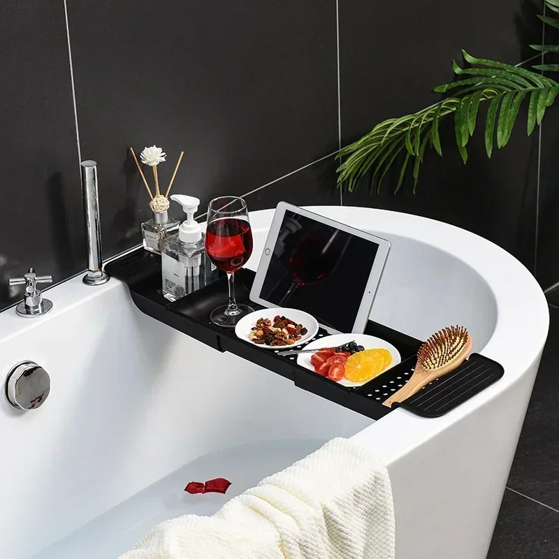 Bathroom Portable Tools Bathtub Shelf Extendable Bathtub Tray Shower Caddy Bamboo Bath Tub Rack Towel Holder Storage Organizer bathtub storage rack