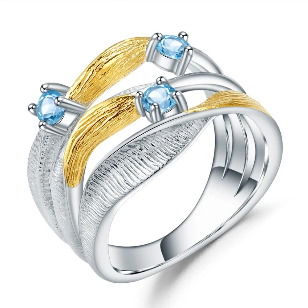 

C7870 Abiding gold plated ring natural swiss blue topaz gemstone fashion jewellery sterling silver finger ring women