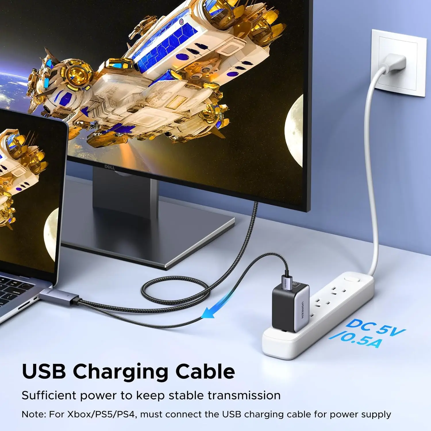 UGREEN 4K 60Hz 양방향 디스플레이포트 케이블 남성-남성 어댑터 DP 1.2, HDCP 2.2, 1.4 4K 30Hz USB 전원 공급
