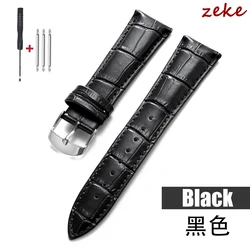 Premium Genuine Leather Watch Band Strap with Steel Pin Buckle - Elegant Wrist Belt Bracelet - 18mm (Black)